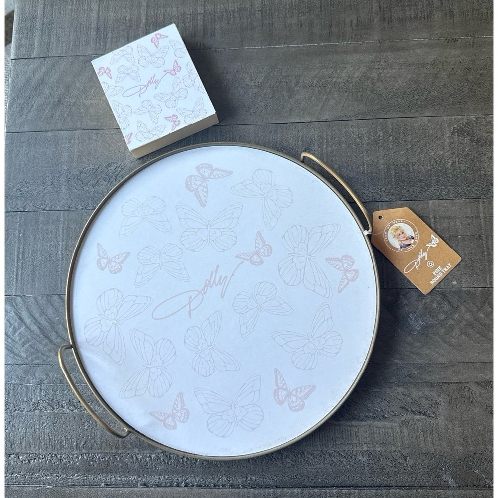 NWT Dolly Pink Butterfly Serving Tray and Signature Block